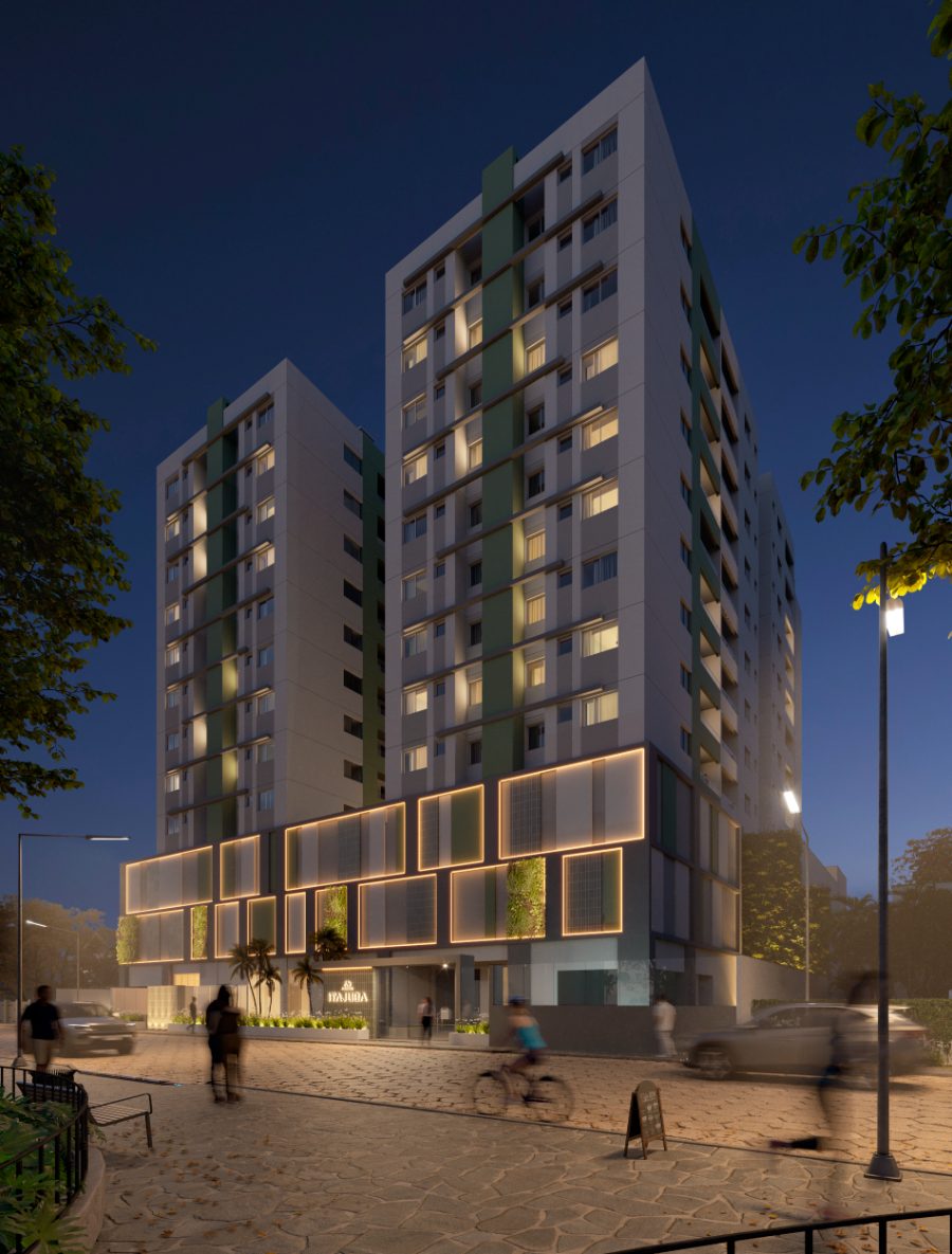 Render noturno da fachada do Marine Itajuba