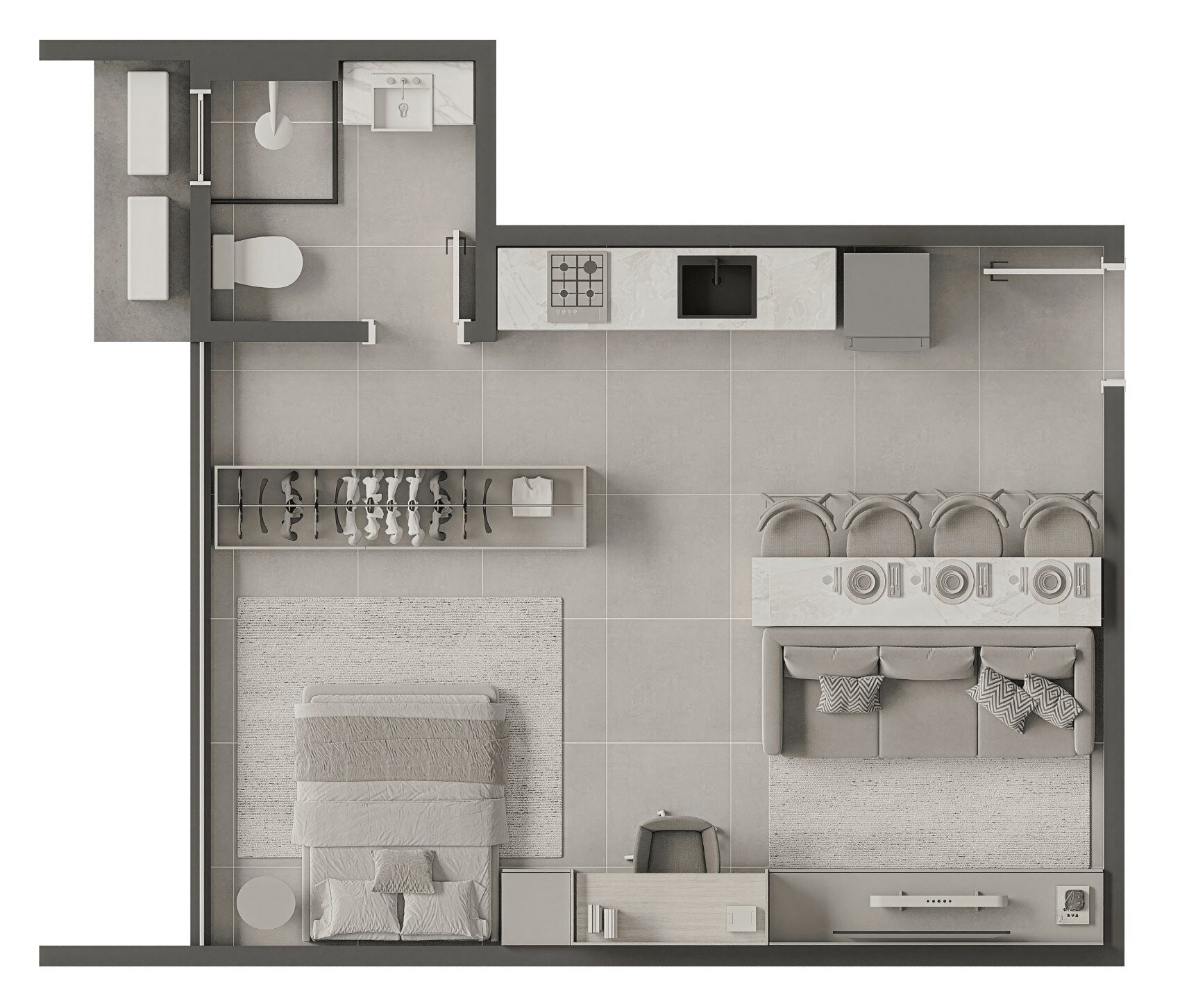 Planta baixa do estúdio do Lumiére — 33 a 41 m²